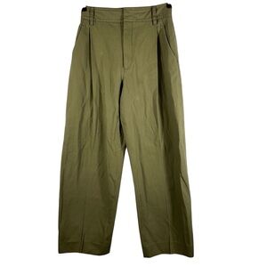 Maria McManus Women's 0 Green High Waisted Pleat Front Organic Cotton Trousers